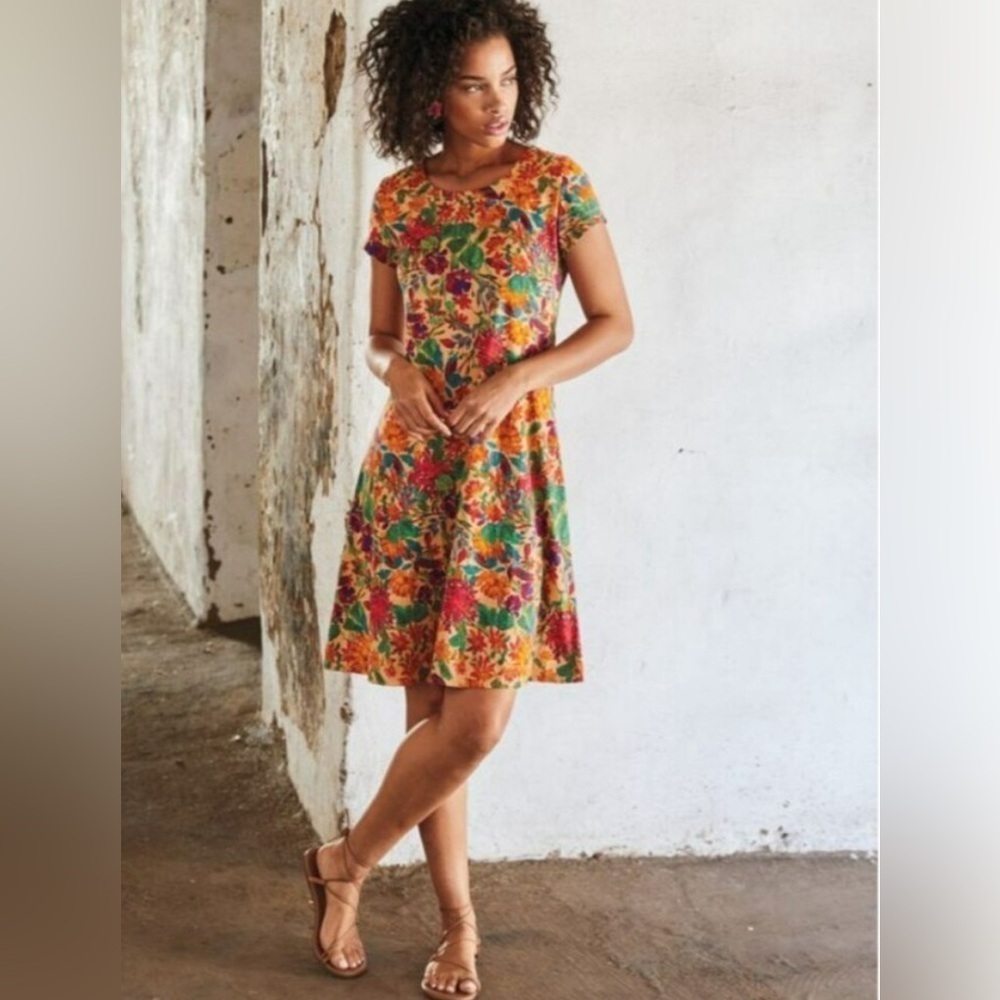 Peruvian Connection Tropico Dress Floral Print Pima Cotton M - Picture 1 of 10
